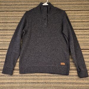 FILSON Ash Grey Weave Lambswool Mens Medium 1/4 Button Pullover Sweater‎